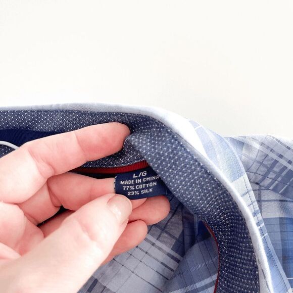 Tommy Bahama Mens Long Sleeve Silk Button-Down Shirt Blue Plaid Size Large - Picture 5 of 8